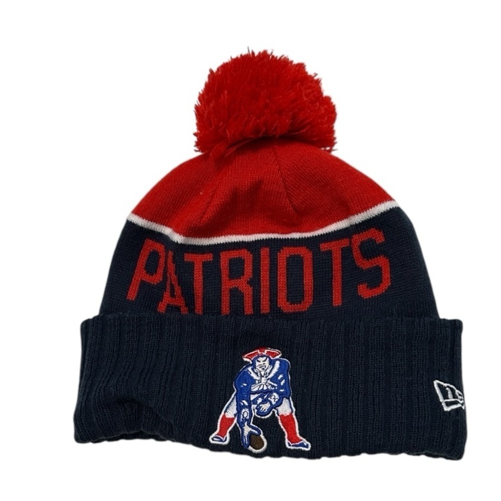 New England Patriots NFL Red and Blue Beanie Knit Hat with Pom, OS